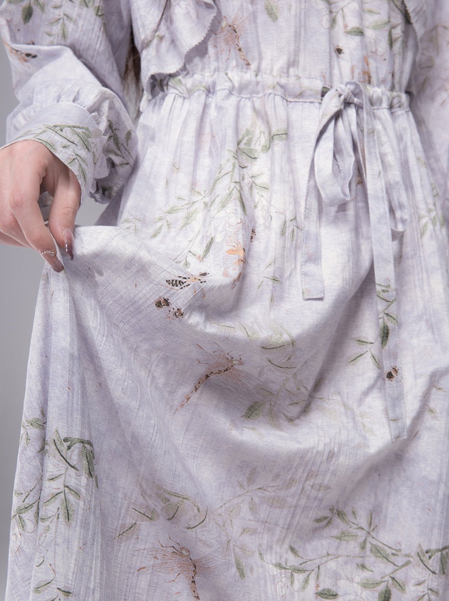 レトロフラワースモークサンドインクワンピース