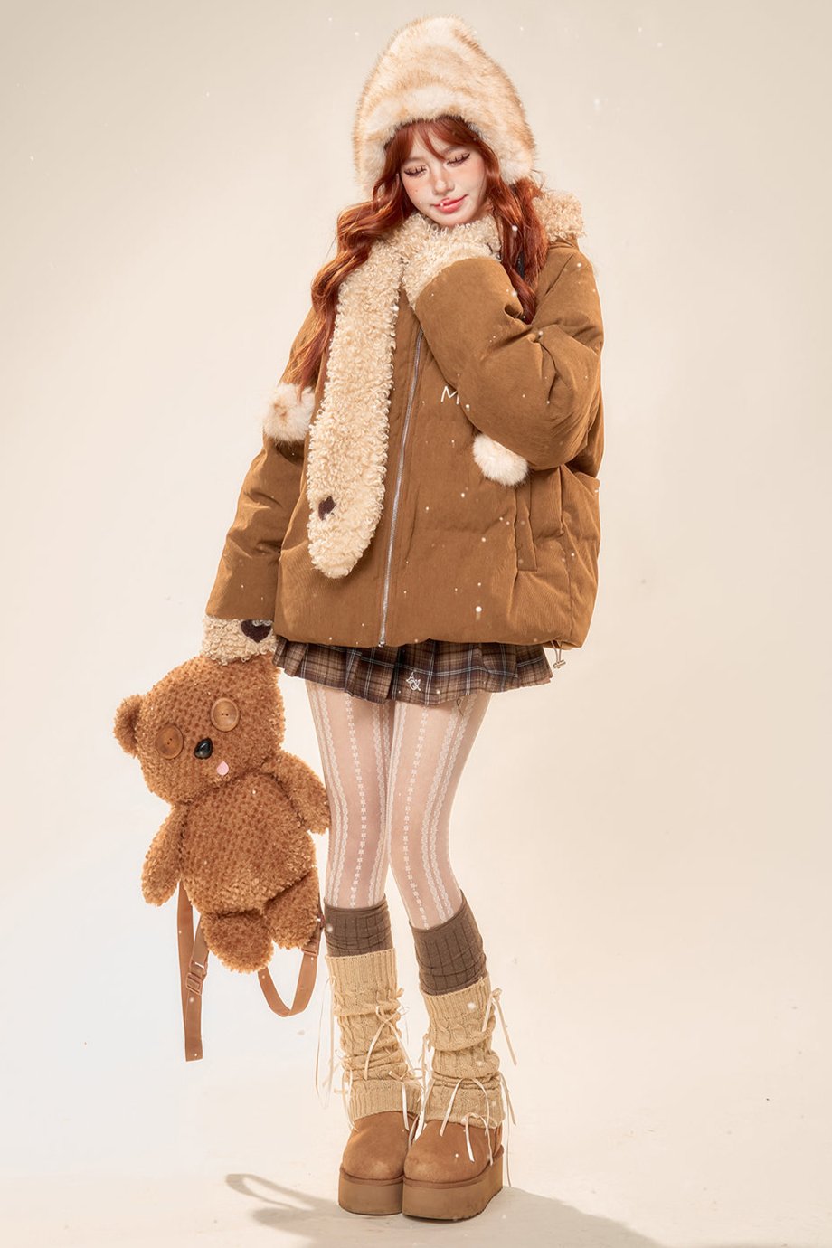 ルーズカラメルフーデッドラムウールガーメント