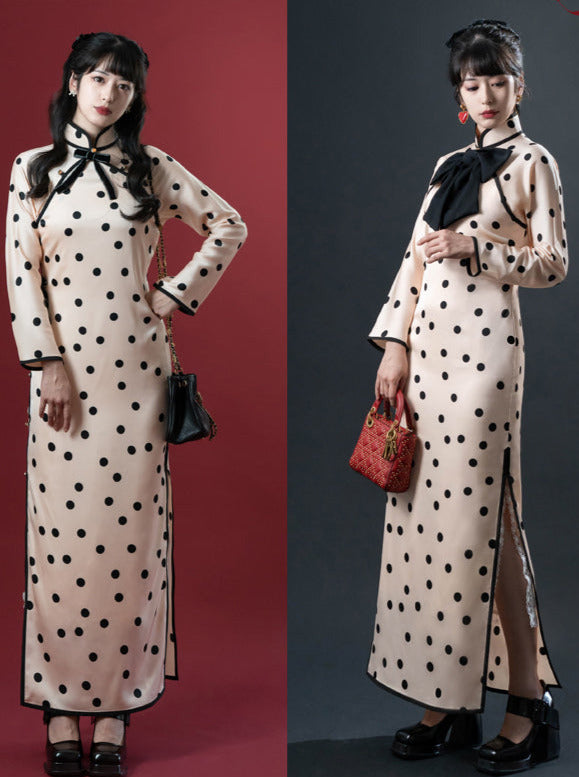 Polka Dot Waltz Double-Breasted Chinese Gown