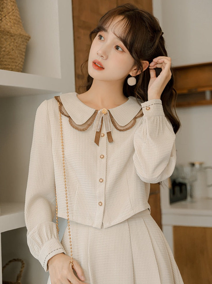 レトロガーリーショートシャツ+フレアスカート