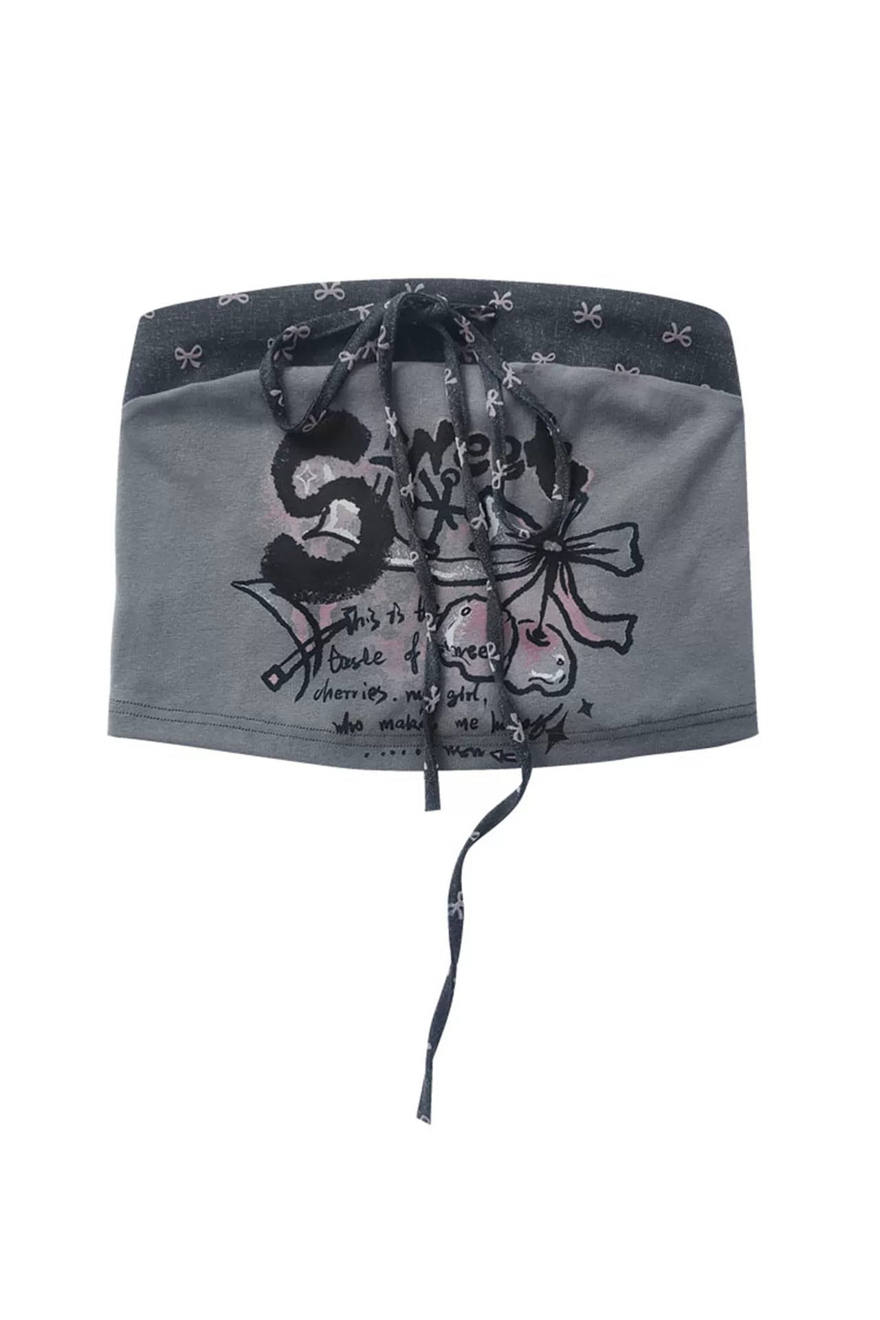 Y2Kパッチワークプリンテッドチューブトップ