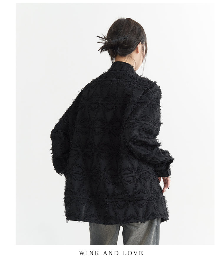 チャイナバックルフリンジルーズジャケット