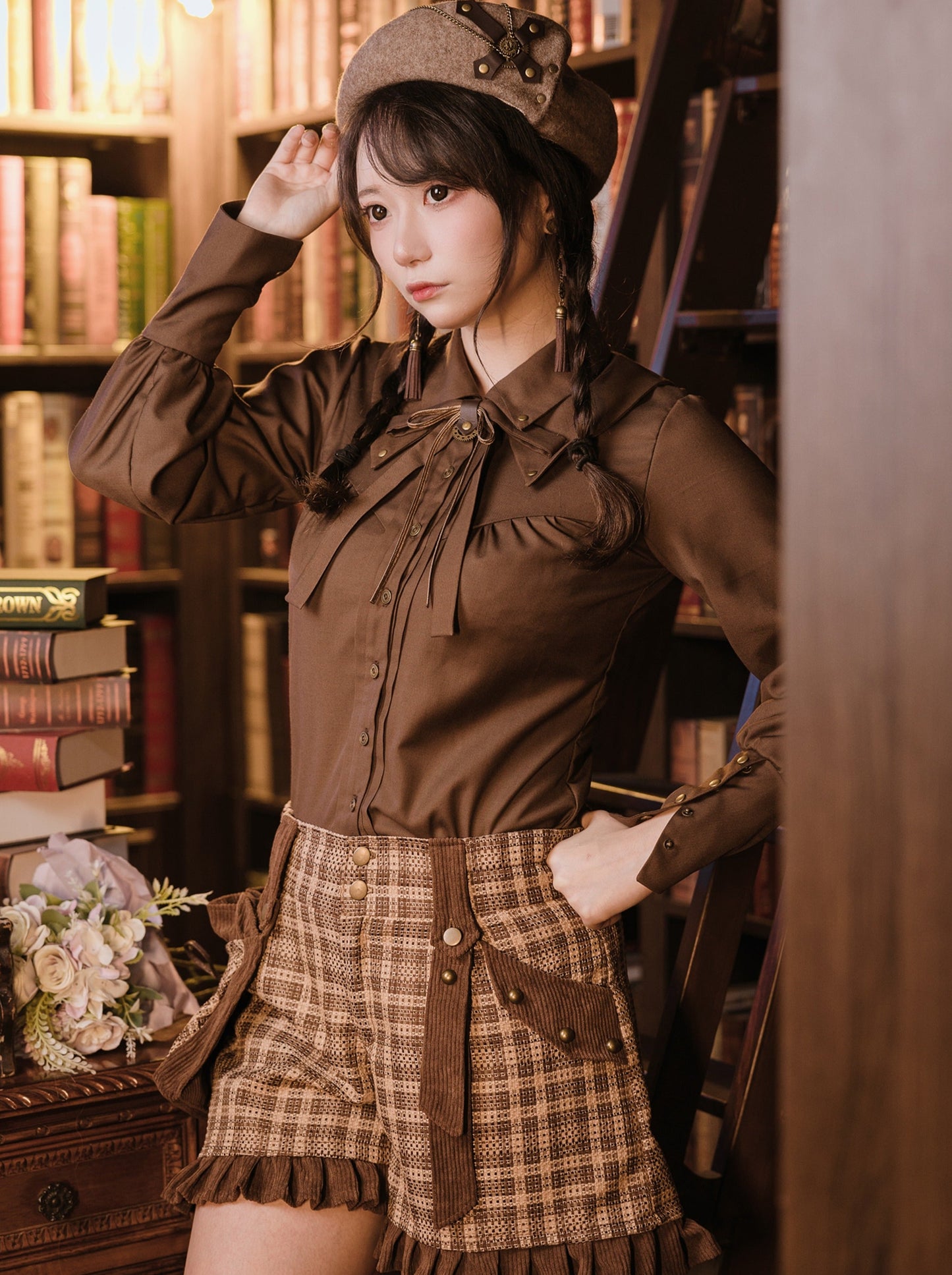 スチームコンチネンタルブラウンレトロショートパンツ