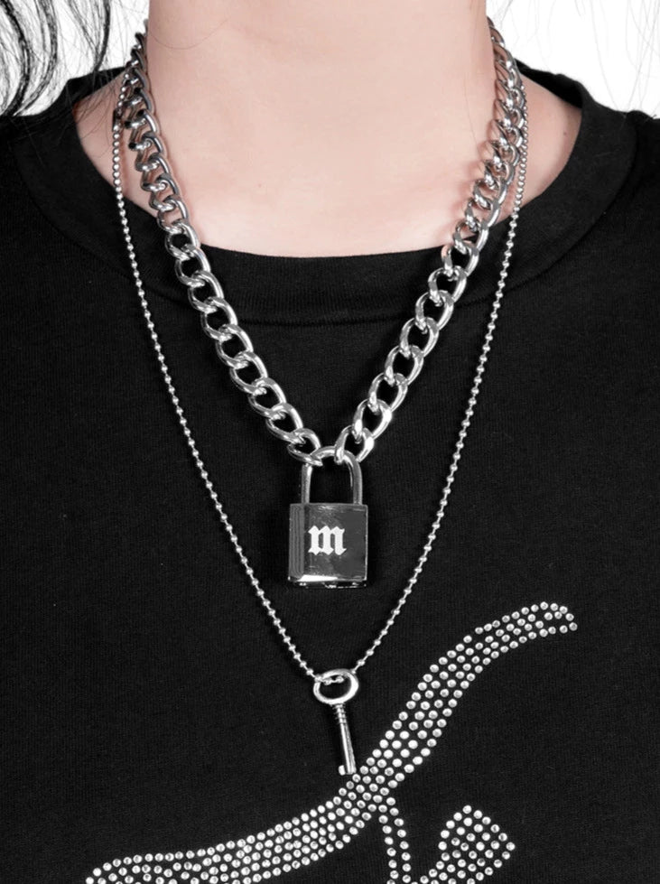 메탈 락 체인 & 키 체인 목걸이 투피스 세트
