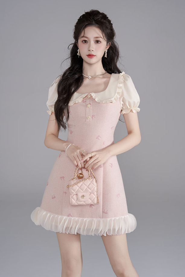 Sweet Tweed Puff Sleeve Dress