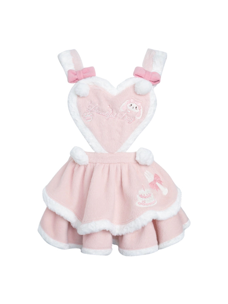 Falda con tirantes adorable + top de mangas abullonadas + capa femenina