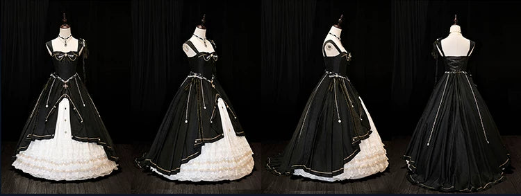 【5月3日予約締切】ブラックホワイトコルセットレースリボンロリータJKSプリンセスドレス+コンプリートセット