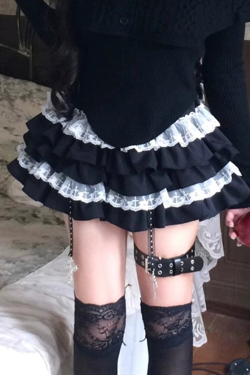 Ruffle Flying Sleeve Top + Cake Skirt