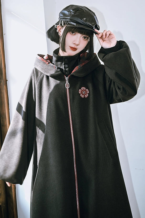 フローラルツイードフーデッドコート