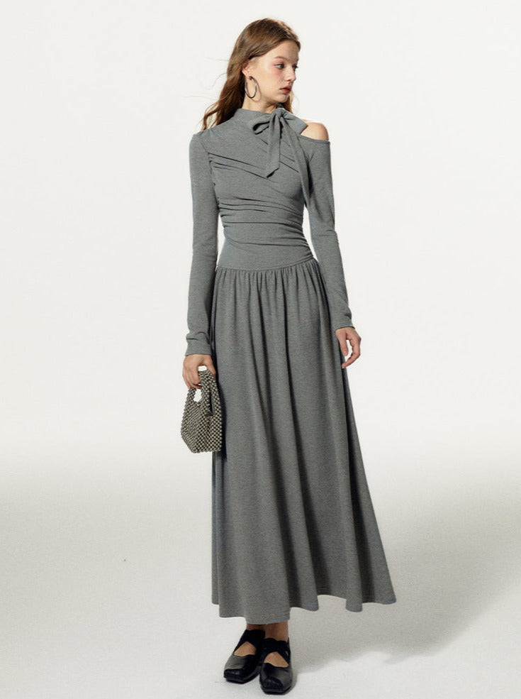 BOHOL BLING Mint Cool 女士露肩衬衫式修身长袖 A 摆长款打底连衣裙