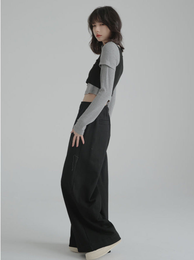 Short Length Long-Sleeve T-Shirt + Vest Two-Piece Top