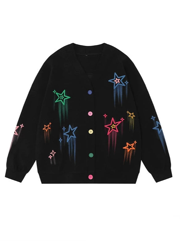 Street Graffiti Star V-Neck Cardigan Knit