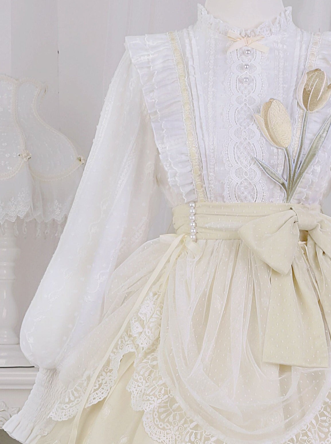 原创萝莉塔连衣裙 女式日常可爱萝莉塔甜美裙 Cla 系带立领蕾丝优雅 OP