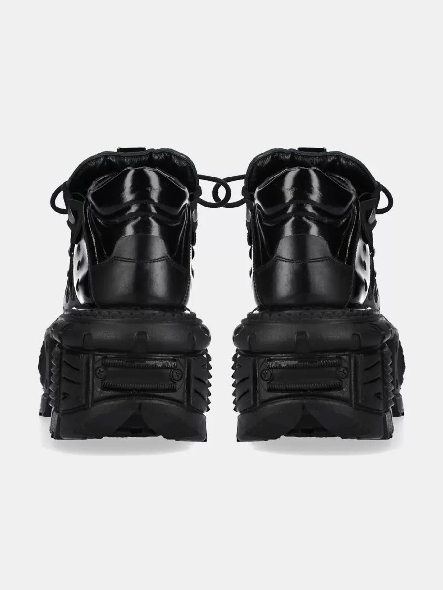 复古深色朋克皮质系带平台鞋