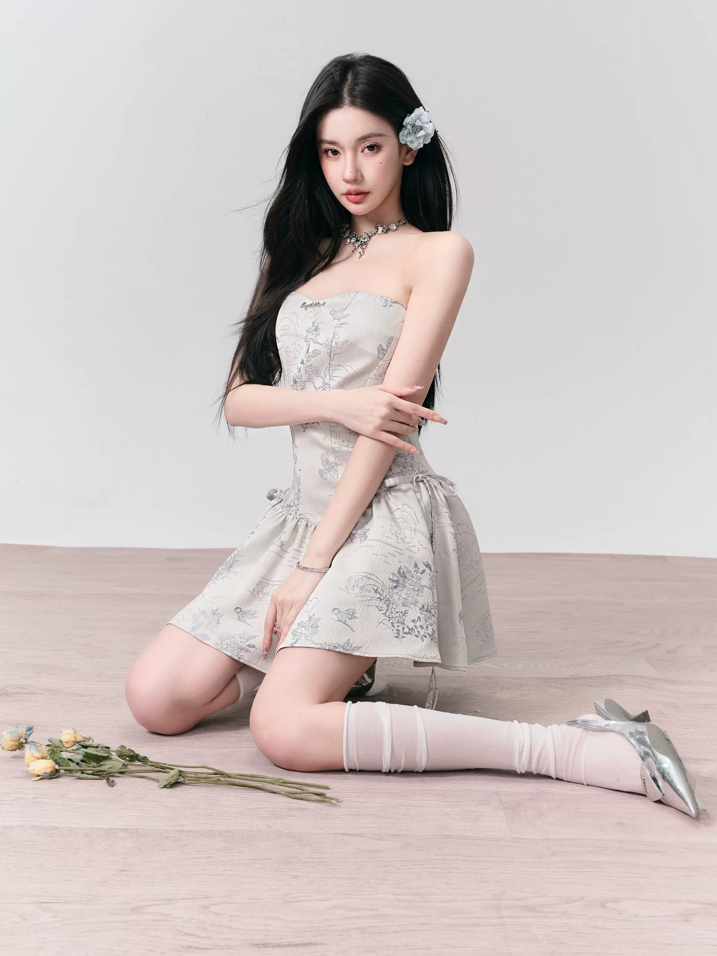 Ink Sweetheart Silver Jacquard Chew Dress