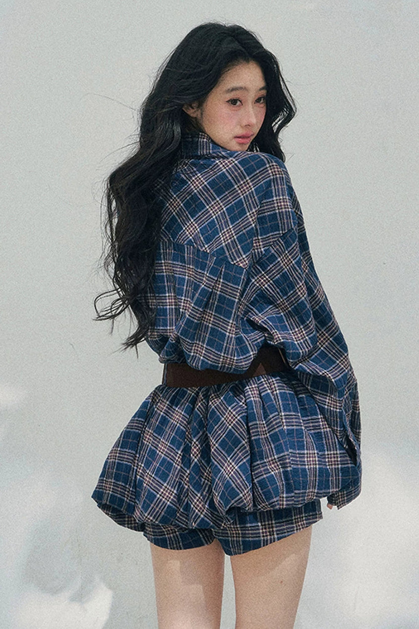 Robe a carreaux col polo americain + pantalon + ceinture