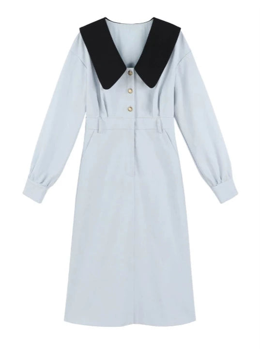 College Style Blue Classical V Collar Dress [Short/Long