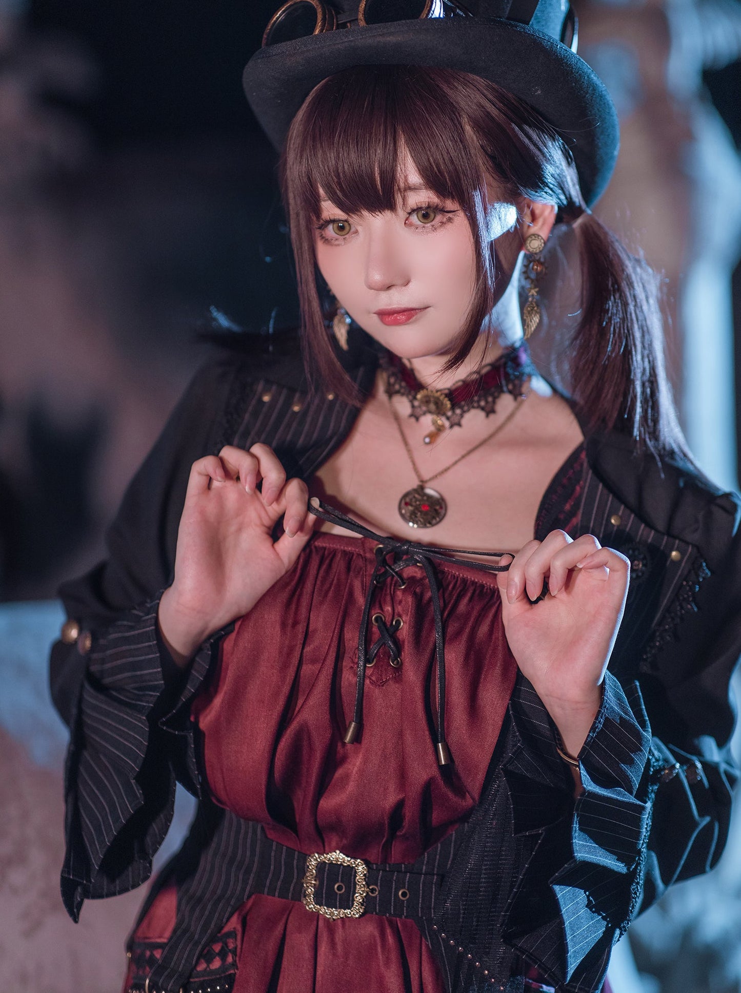 【予約商品】ワインレッドショルダーストラップライトゴシックドールアシメドレス