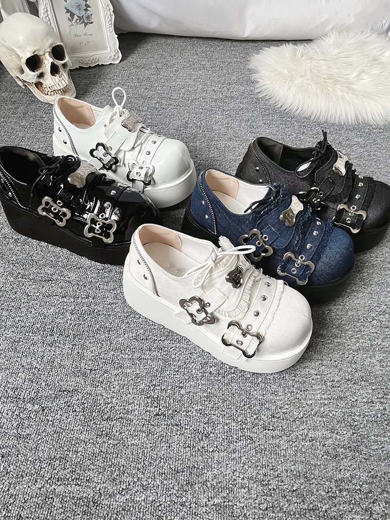 Angel Puppy Punk Style Round Toe Platform Shoes [Denim, Enamel