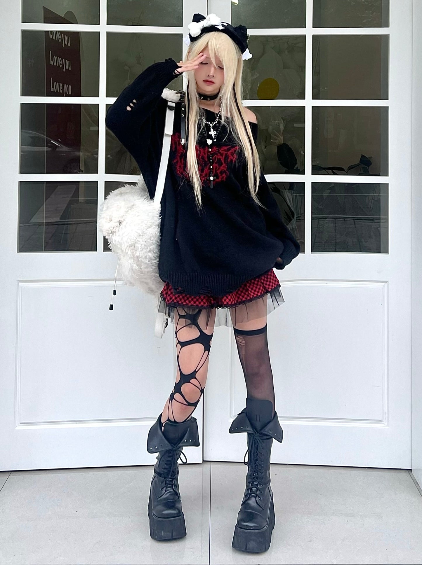 サブカルチャーダークガールルーズニット