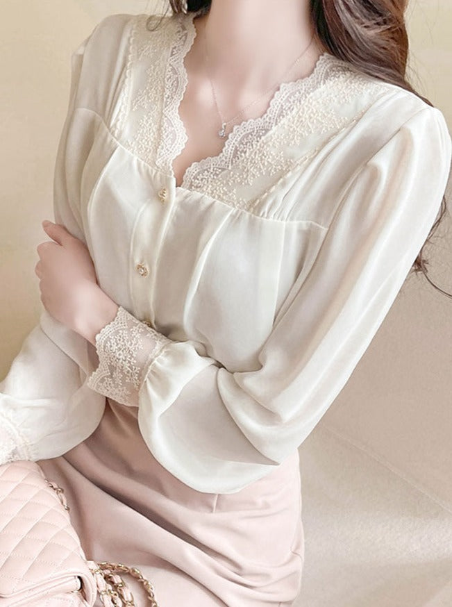 レーススーパーピンクシフォンシャツ