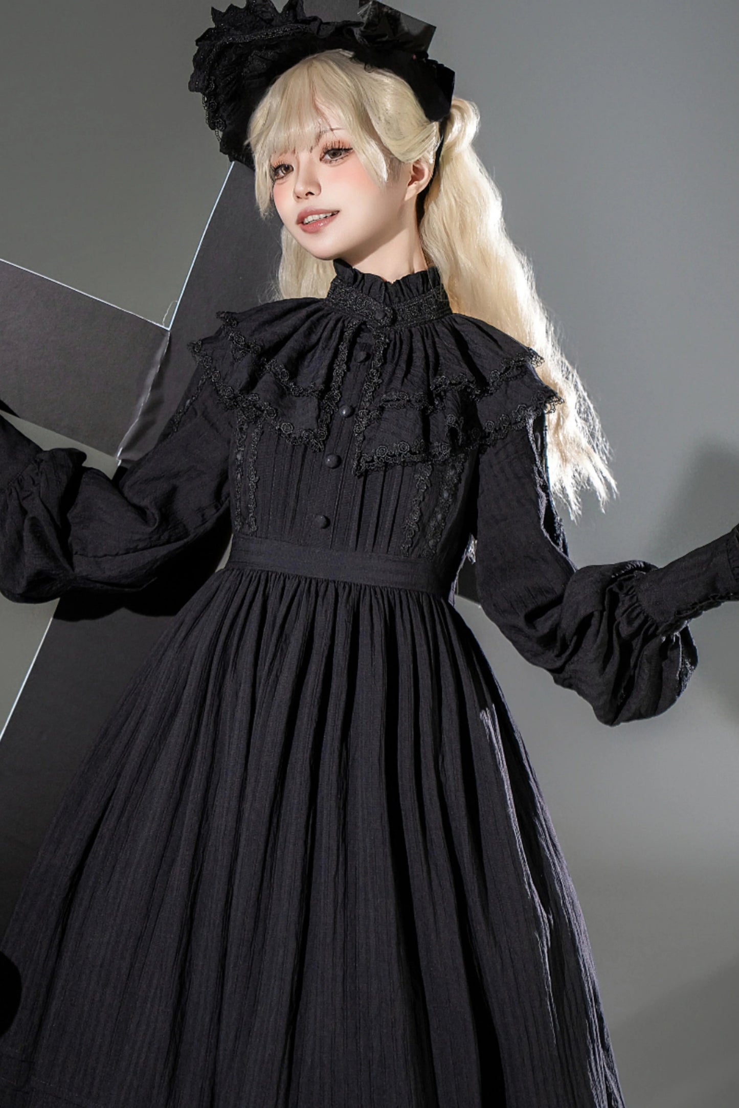 Dark Gothic Long Dress + Lace Collar