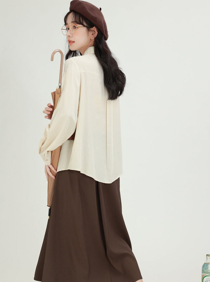 Faux two-piece shirt vest + pleated skirt