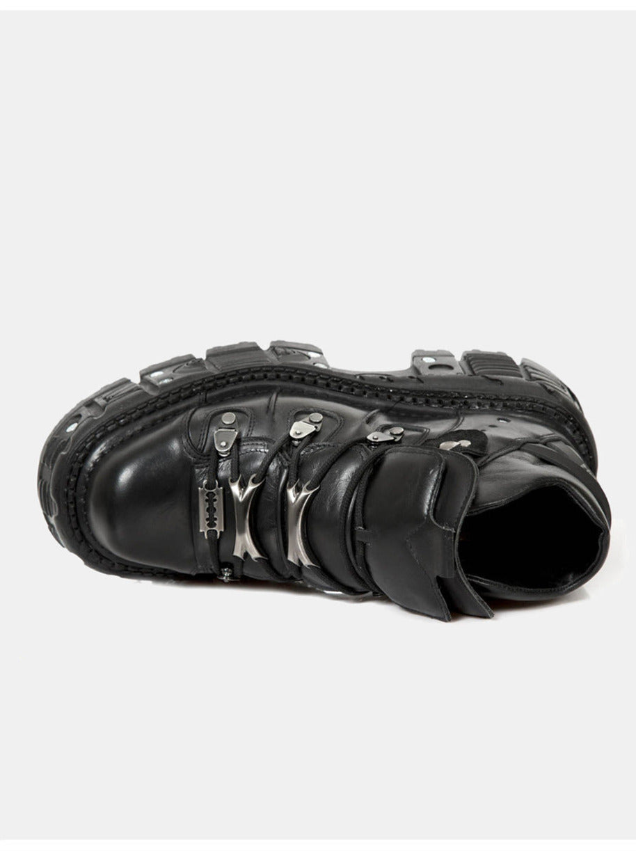 ダークパンクプラットフォームメタルハイトップシューズ【プレーン・チェーンナット付き】