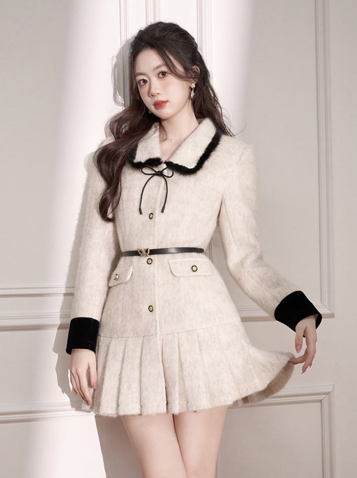 フレンチドールカラーウールプリーツワンピース