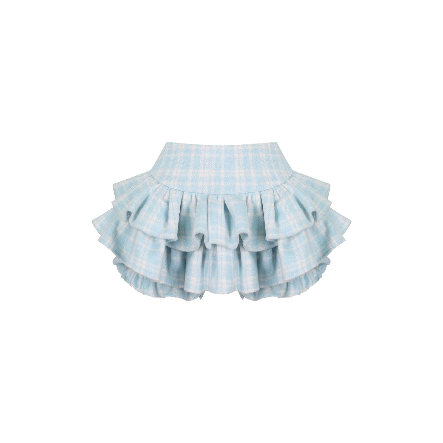 Custard Pudding Yellow Plush Jacket + Blue Check Cake Skirt