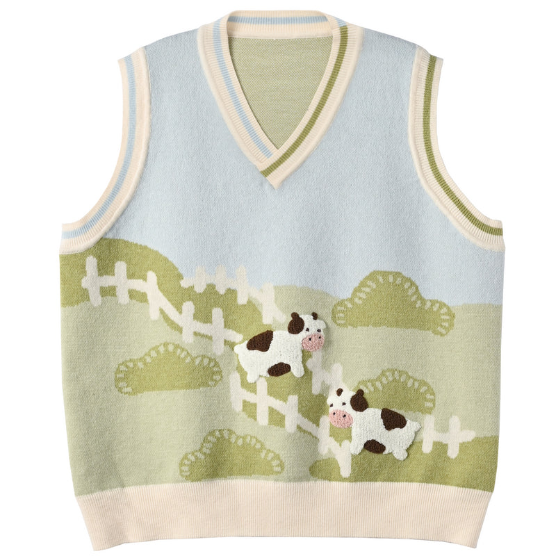 カウコントラストカラーオーバーパーカー+ベスト+スカート