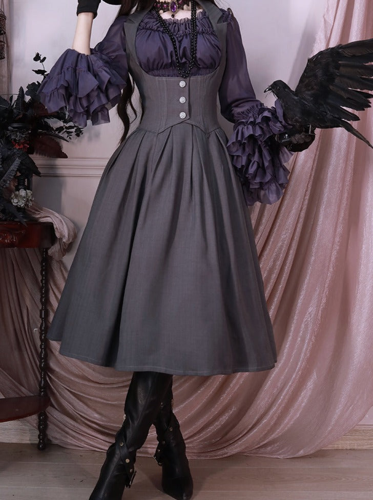 レトロクラシカルエレガントブレストロリータスカート+エレガントフリルシャツ