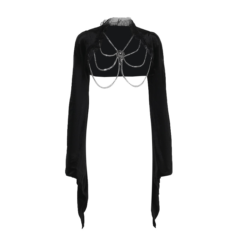 ベルベットフレア袖キャノピーブラウスジャケット