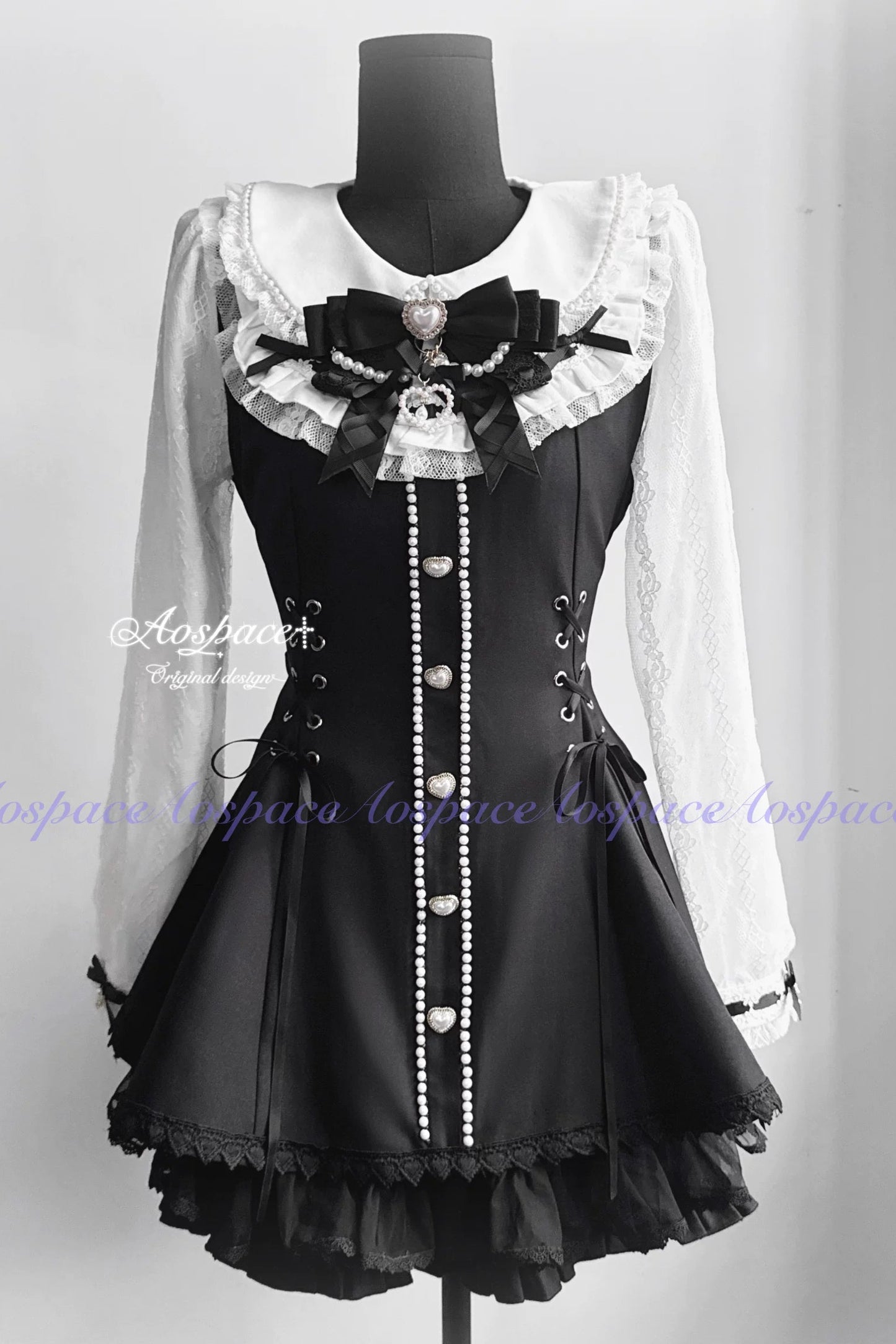 Lace Pearl Collar Long-Sleeve Set