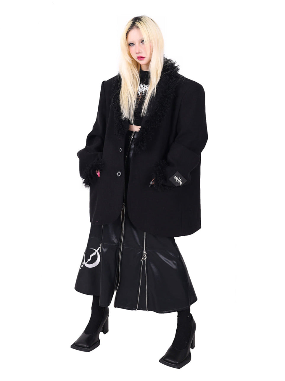 Electric Moon Design Zip Super A-Line Leather Long Skirt