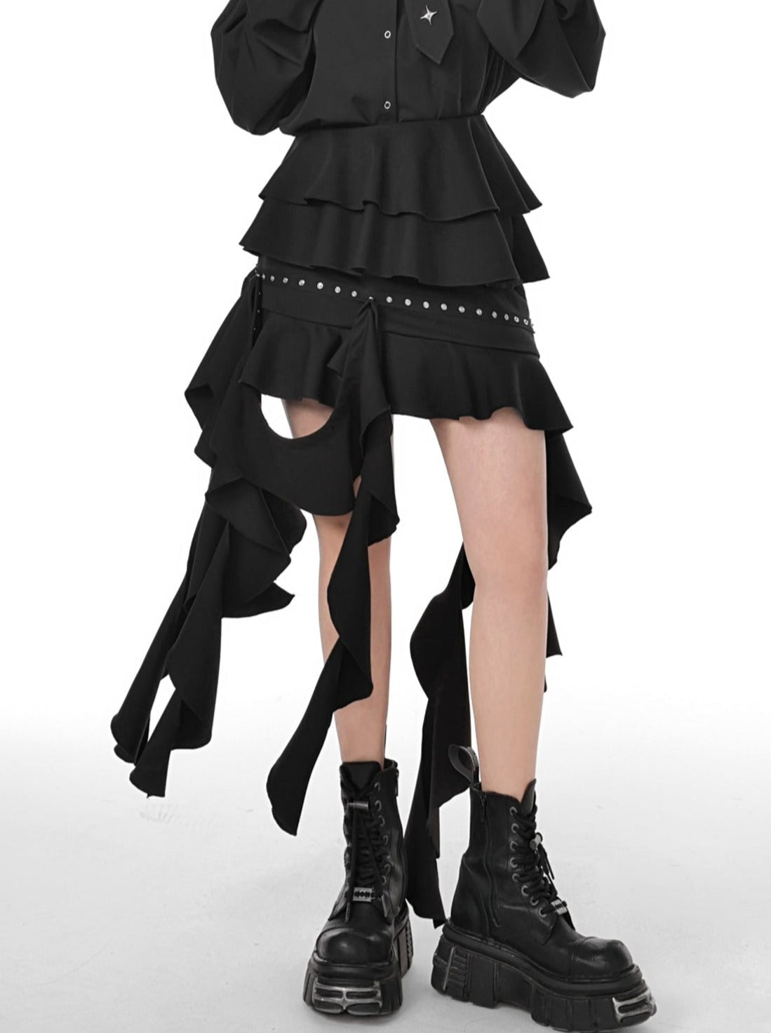 Jupe à volants punk foncé à motif libre de glands