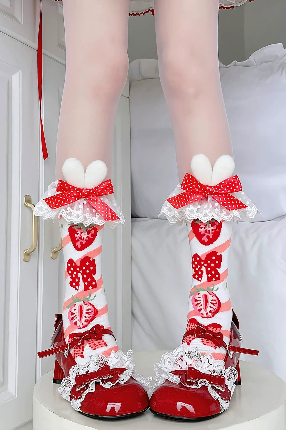 Melty Berry Princess ソックス オーバーニー 苺 ストロベリーバニーロリータソックス – Belchic