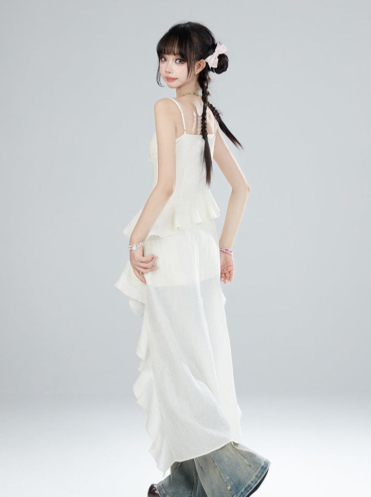 Asymmetrical Pure White Summer Camisole Top