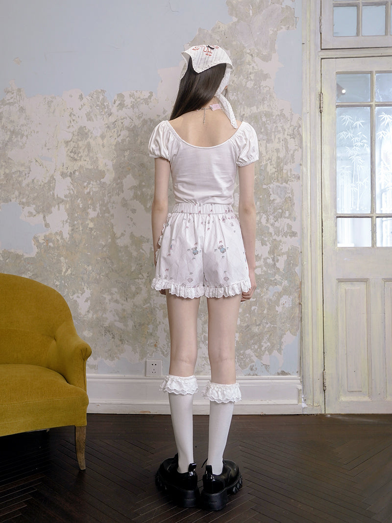 Milky Hearts Print Ribbon Home Pants