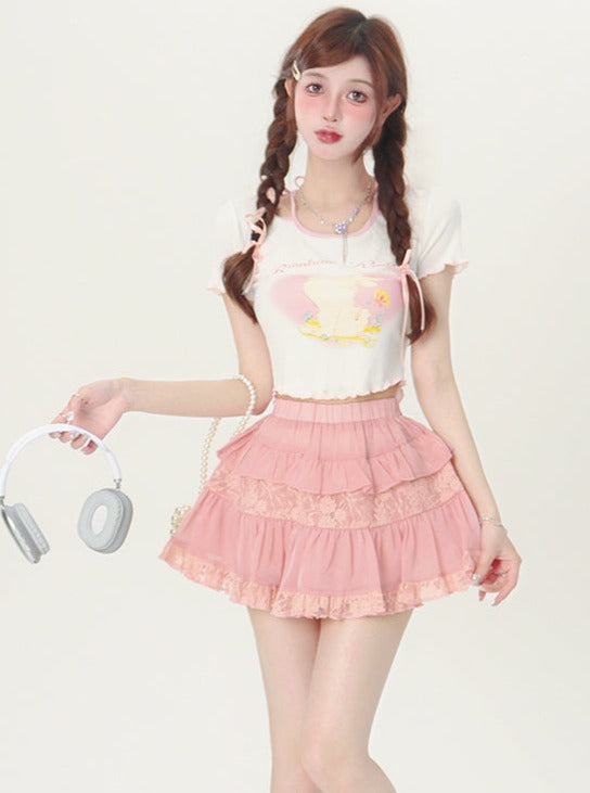 フレンチラビットパフスリーブショートTシャツ