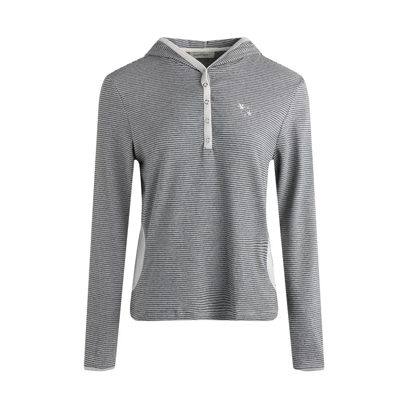 ストライプドフーデッドニットトップス