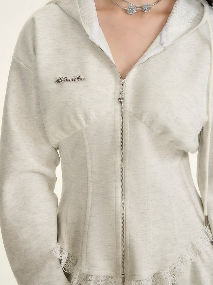 Hooded Ruffle Lace Hoodie + Ruffle Skirt