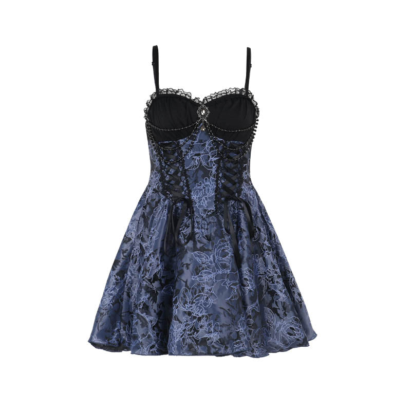 Conjunto de vestido corsé azul gótico