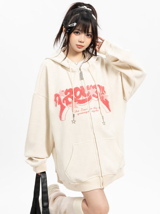 American Retro Letter Flock Logo Hooded Hoodie