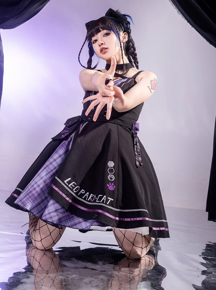 ダークキャットアシメサスペンダースカート+ショートジャケット