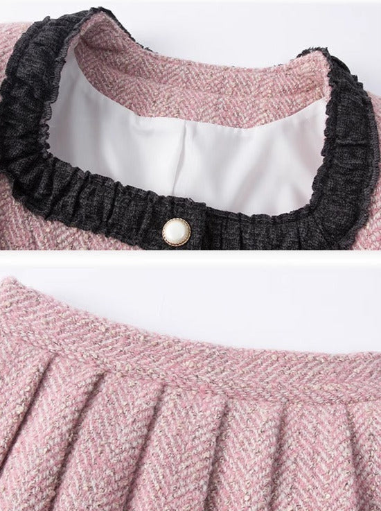 Pink Tweed Fragrance Suit 50 Cashmere Sweet Suit Skirt Two Piece Set
