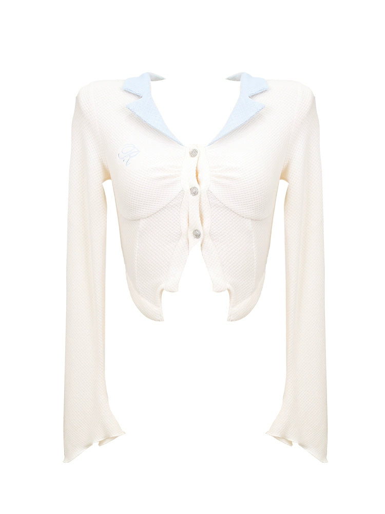 アイスミルキーリボンデザインショートトップス+スリットスカート