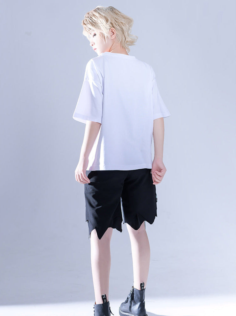 썸머 화이트 엠브로이더리 루즈 티셔츠