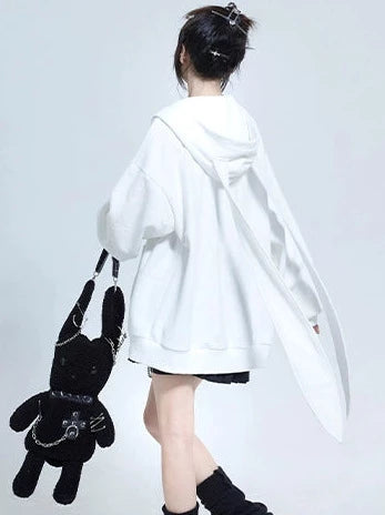 Bunny Ears Hoodie Jacket Oversized Zip Cardigan