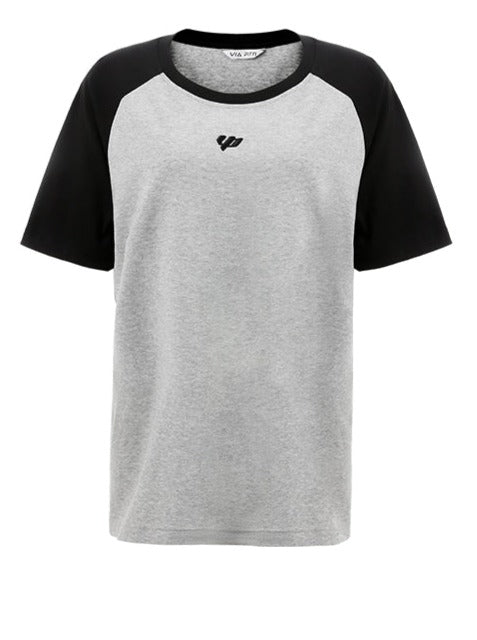 バイカラープリントルーズミッドレングスTシャツ